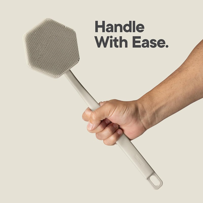 TOOLETRIES Silicone Back Scrubber - Exfoliating Shower Brush, Back Washer for Men, Durable Back Brush with Long Handle - Long Lasting Bath & Shower Accessories - Sand - Image 4